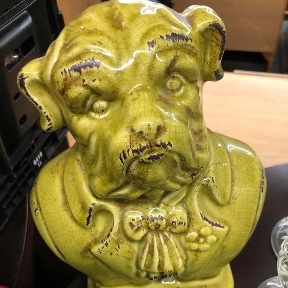 Ceramic Chartreuse colored Bulldog Bust Statue